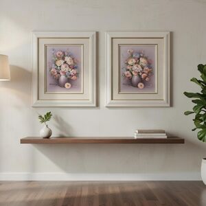 Vintage P. Keeling Signed Impasto Floral Painting Pair – Rare Framed Set